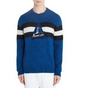 MONCLER Logo Stripe Panel Knit Sweater In Blue